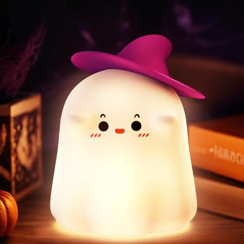 YISSVIC Halloween Decorazioni Fantasma Luce Notturna Bambino Halloween Silicone Ricaricabile Tipo C con Timer Regalo per Bambini