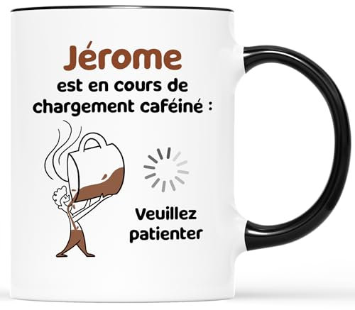 Cadeau Plus Mug Personnalisé Prénom - Chargement Caféiné - Tasse à Café Originale, Humour et Drôle pour Homme