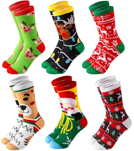 Giggling Getup 6 st vinter julstrumpor för män kvinnor, varma mjuka nya strumpor för julhögtid, födelsedagspresent
