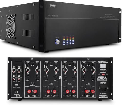 Pyle Amplifier - 8 Multi-Zone Stereo Amplifier Hifi, 19” Rack Mount, Powerful 8000 Watts Amp, w/Speaker Selector Volume Control, Hifi Amplifiers, w/LED Display, Av Receiver 4-Ch. Bridgeable Switches
