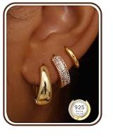 MILACOLATO Boucles d'Oreilles Femme Plaqué Or 18K Hypoallergéniques Creoles Or/Argent 925 Lot de 3 Paires Superposition Piercing-AG