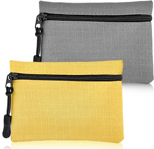 2 Monederos de Tela Oxford, Mini Monedero Portátil con Cremallera para Mujeres, Hombres, Niñas y Niños (Gris+Amarillo)