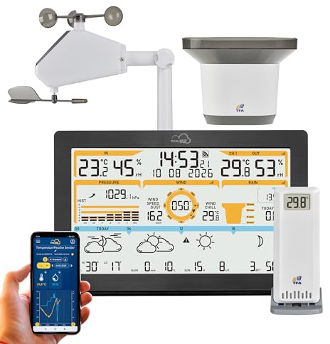 TFA Dostmann Stazione meteo con sensore esterno WLAN TFA.me ID-05 8-in-1, 35.8106, Previsioni meteo prof. wetter.com 4 giorni, portale online, include trasmettitore, vento/pioggia/temperatura/umidità
