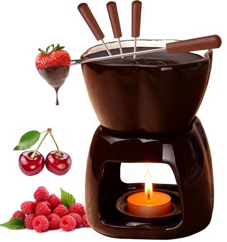 MZSX Chocolate Cheese Fondue Pot Set, Complete Cheese Fondue Sets with Fondue Pot Candle & 4 Forks, Mini Fondue Pot Chocolate Fondue Mug Porcelain Melting Pot, for Home