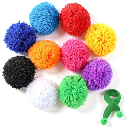 10 pompones de hilo grandes, pompones esponjosos de punto de 3.1 pulgadas, accesorios extraíbles de ganchillo para sombreros o manualidades hechas a mano, Navidad, fiesta de Acción de Gracias