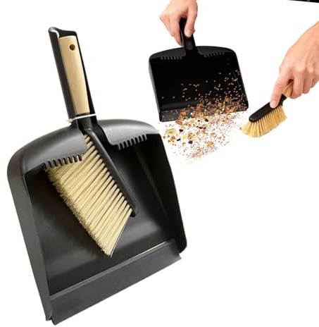 Set di mini pala da polvere con manico in legno e setole dense, set di scopa e per la pulizia 'ufficio, per cucina, camera da, soggiorno, controsoffitto, briciole, lettiera per