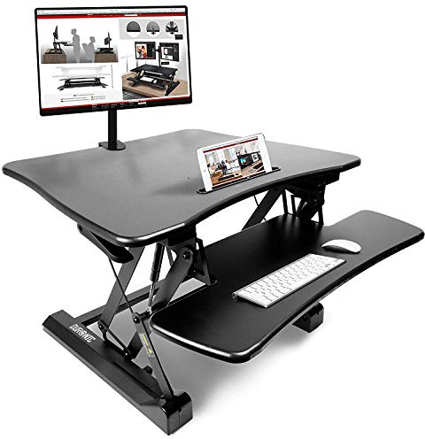 Duronic DM05D3 Sit Standing Computer Workstation | 73 x 59 cm Desk | Height 15 to 50 cm | Ergonomic Monitor Space with Keyboard Mouse Tray | Stable Steel Construction