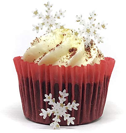 Lot de 50 décorations de gâteaux en papier gaufrette comestible prédécoupées - Motif étoiles dorées - Pour cupcakes de Noël ou décorations de table