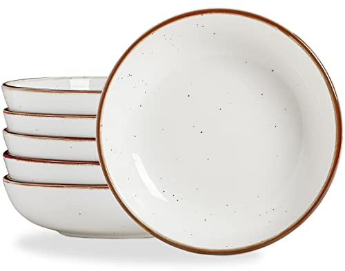 ONEMORE Italienische Pastateller Suppenteller, 6 Stück, Porzellan Flache Pastaschale, Salatschüssel, Ideal für Pasta, Suppen und Salat, Weiß