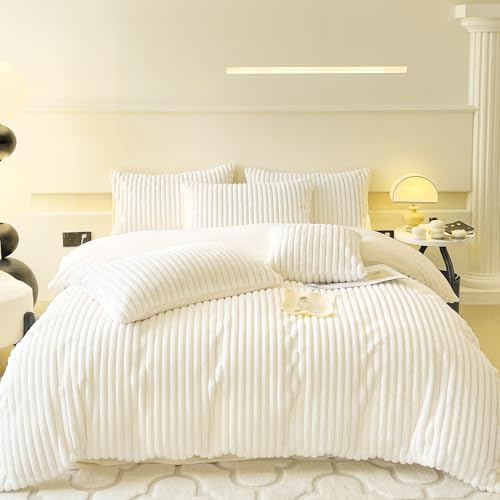 KEAYOO Ropa de cama de felpa de 135 x 200 cm, forro polar mullido, franela cálida para invierno con pelo largo (beis, 135 x 200 cm + 80 x 80 cm 2 piezas)