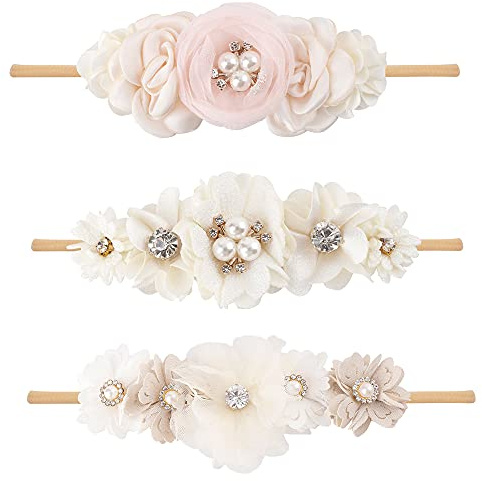 BFNAAgirl Baby Girl Headbands Nylon Flower Elastic Hairbands 3pcs Hair Accessories Gift for Newborn Infant Toddlers