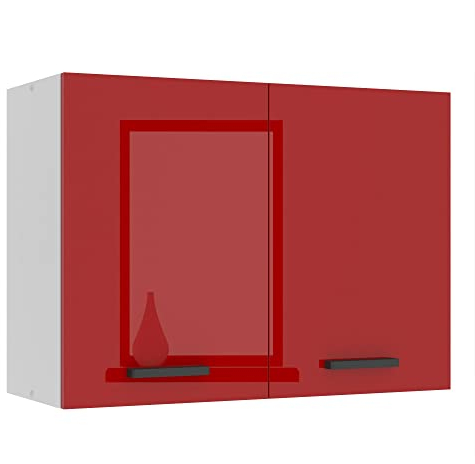 Belini Hängeschrank Küche, Küchenschränke SG. Breite 80 cm. Oberschrank mit 2 Türen, Küchenhängeschränke, Wandschrank Hängend, Rot Hochglanz