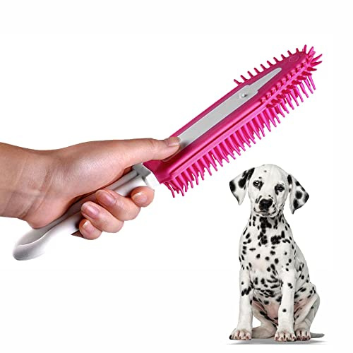 LORD C Pet Hair Remover Dual Purpose Rubber Hand Brush - Reusable Portable Fur Lint Cleaner for Cats & Dogs, Carpets, Corners, Stairs, Clothes (Pink)