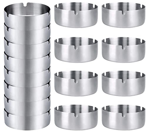 thirei Lot de 16 cendriers ronds en acier inoxydable argenté pour bars, restaurants, chambres, pour l'intérieur et l'extérieur