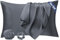 Seiwohl Satin Kissenbezug 40 x 80 2er Set, Weich wie Seidenkissenbezug Silk Pillowcase, Vegane Seide Kopfkissenbezug Kissenhülle Haarschutz für die Nacht mit Haargummi und Haarhaube, Dunkelgrau