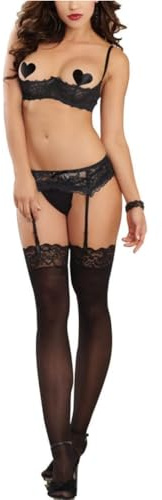 HOTSO Ropa sin Leche, Elegante Lencería Set Ropa Interior de Encaje Escote Umbilical Push Up Lace Transparente Sling Doll para Mujer Pijama 4 TLG Conjunto de Lencería (negro), Negro , Talla única