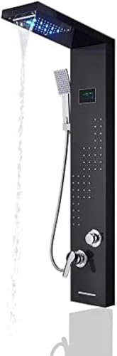 LED Light Shower Panel Tower Rainfall Waterfall Shower Head with Massager Jets Body System Jet