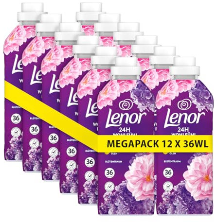 Lenor Weichspüler Megapack 12 × 36 Waschladungen, Blütentraum, 24 Stunden „Wie Frisch Geduscht“ Gefühl, Mit Aktiver Geruchsabwehr