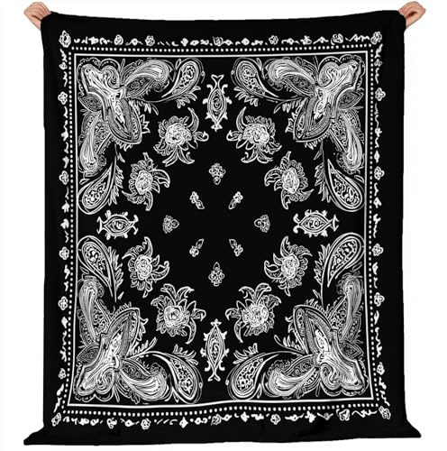 Genérico Manta para Sofá Extra Suave 80x150 cm, Flores Cachemir Pañuelo Suave Cálida Transpirable Ligera Estampado Negro Manta Invierno Calentitas para Adulto y Niño Sala de Estar