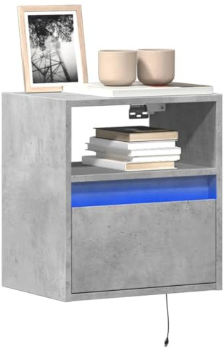 Mobile TV da Parete in Legno Ingegnerizzato con Illuminazione a LED, Spazio Salvaspazio per Soggiorno, Ideale per Mobili Soggiorno e Consolle Sospesa, Grigio Cemento, Set 2 Pezzi, 41x31x45 cm