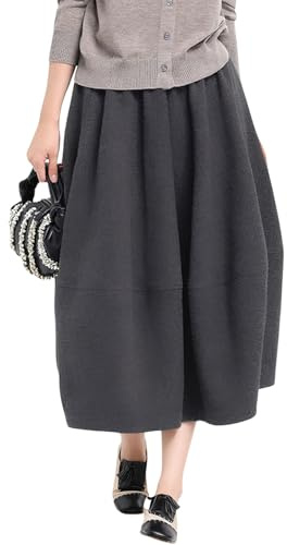chouyatou Women's 2025 A-Line Wool Winter Fall Skirt Cute Y2K Elastic Waist Pleated Flowy Midi Long Skirt (Large, Grey)