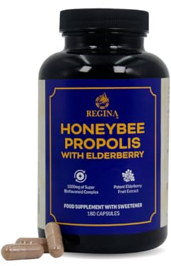 Bee Propolis Capsules 1000mg with Elderberry & Honey – Immune Support Supplement, High Strength Bioflavonoids, 180 Capsules, Daily Antioxidant Formula