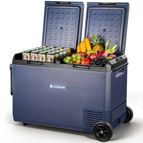 AAOBOSI Nevera Portatil 95L,Impermeable IPX4, Ruedas y Asa, -20°C a 20°C | Doble Zona,Ruedas y Asa,IPX4 Resistente al Agua,-20°C a 20°C, Pantalla LED, 12V 24V 230V AC