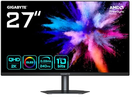 Gigabyte GO27Q24 27 OLED 2K QHD Gaming Monitor - 2560 x 1440 Resolution, 240Hz, 0.03ms, 400 cd/m², FreeSync Premium, HDMI 2.0, DisplayPort 1.4