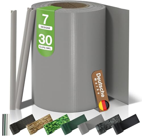 BooGardi Strisce frangivista in PVC, 19 cm x 35 m, grigio chiaro, 1 rotolo, 450 g/m², con 30 clip, copertura per recinzione a doppia asta e recinzione, opaca e resistente alle intemperie