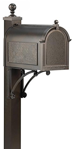 Whitehall French Bronze Deluxe Mailbox, Post, and Brackets | Heavy-Duty Aluminum Mailbox System | Large 20% Oversized Capacity with Magnetic Closure | Weather-Resistant Finish for Timeless Curb Appeal