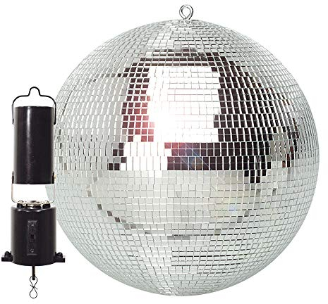 Lightweight Mirror Ball Kit 12-Inch Silver Glitter Ball with Battery Powered 7rpm Rotating Motor for Disco Party Lights, DJ Functions, Wedding and Event Dance Floor Lighting