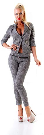 OSAB-Fashion 24417 Damen Hosenanzug Hose und Blazer Business Anzug 2-teilig Grau