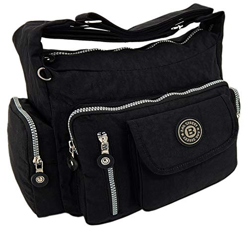 ekavale Wasserabwesende hochwertige leichtgewichte Damen-Handtasche Umhängetasche aus Crinkle Nylon (Schwarz)