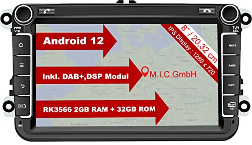 M.I.C. AV8V7-L2 Android 14 Autoradio mit navi: MediaTek MT6765V 4G+64G;8 QLED Display;4G SIM,Carplay,Android Auto,DAB+,Bluetooth 5,WiFi,GPS: Ersatz für VW Golf T5 Touran Passat RNS RCD,Skoda,SEAT