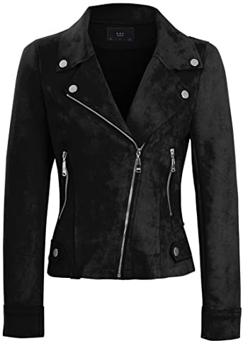 SS7 Womens Faux Suede Biker Jacket Black