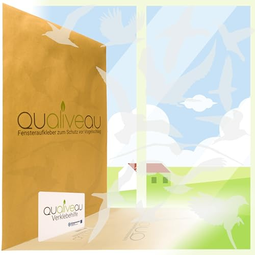 Qualiveau® Lot d'Autocollants pour fenêtre 12 à 30 cm, motif oiseaux, Stickers de protection contre les collisions d'oiseaux - Kit complet avec aide au collage - Verre dépoli transparent