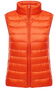 GUOCU Classics Damen Weste Winter Warm Steppweste Gesteppt Stehkragen Daunenweste Weste Jacke Ultraleicht Übergangsweste Packbare Leichte Ärmellose Daunen Winterjacke Kurze Daunenjacke Orange M