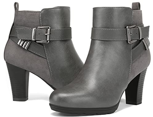mysoft Women's Zipper Booties Chunky Stacked Heel Ankle Boots Buckle Strap Ankle