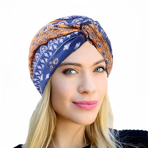 ESTEVANJ MUR Turban Femme Chimio Bohème Élastique ，Bonnet de Nuit，Bonnet Chimio Femme (FR/ES, Alpha/Lettres, Taille Unique, 4)
