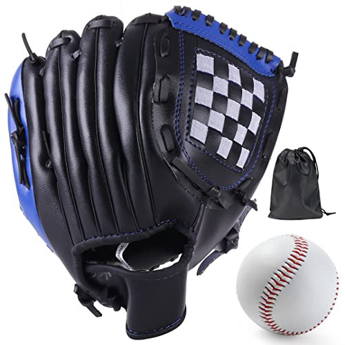 LeapBeast Baseball Handschuhe, Softball Handschuhe mit 1 Ball, Baseball Training Wettbewerb Handschuh Verdicken Dauerhaft Softballhandschuhe für Kinder Erwachsene (Schwarz-Blau, 11,5 Zoll)
