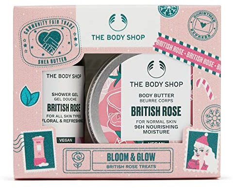 The Body Shop Bloom & Glow British Rose Treats Gift Set – Vegan Formula with Rose – Hydrating & Rejuvenating Skincare for All Skin Types – 2 Items