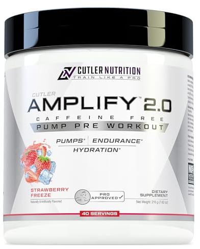 Cutler Nutrition Amplify Pump Pre Workout Caffeine Free Nitric Oxide Booster containing Arginine and Citrulline Pre-Workout for Maximum Pumps Flavor Strawberry