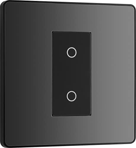 BG Electrical Single Slave/Secondary Touch Dimmer Wall Light Switch, 2-Way, Trailing Edge, Screwless Front Plate, Evolve, Black Chrome, 200W, PCDBCTDS1B
