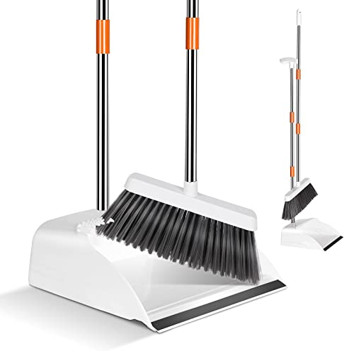 Myiosus Broom and Dustpan Set - Long Handled Dustpan and Brush Set, 130 cm Long Handle Sweeping Broom Indoor, Dust Pan and Brush Combo for Home Lobby Kitchen Office Floor Cleaning