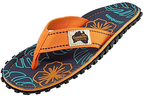 Gumbies Islander Flip-Flops | Unisex Classic Canvas Flip-Flops with Recycled Rubber Outsole & Cotton Footbed | Contoured, Lightweight & Everyday Comfortable | Orange Hibiscus | EU 44