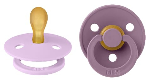 BIBS Colour Symmetrical Soother 2-Pack, BPA Free Dummy Pacifier, Symmetrical Nipple. Natural Rubber Latex, Made in Denmark, Size 1 (0-6 Months), Violet Sky/Mauve
