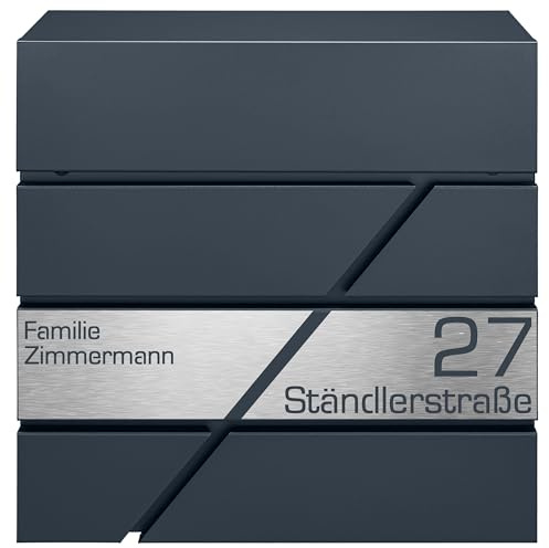 Briefkasten mit Zeitungsfach in Anthrazit, Edelstahlbriefkasten, Wandbriefkasten Briefkasten mit Schloss und Zeitungsfach - Jetzt mit Lasergravur erhältlich (Model 2)