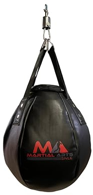 MA MARTIAL ARTS STYLE Saco de Boxeo Profesional con Forma de lágrima para Entrenamiento de Artes Marciales Mixtas, Kickboxing, Muay Thai, Bolsa Pesada Redonda (sin Relleno) (Negro, 110)