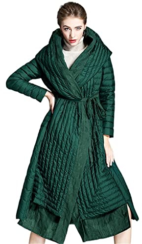 SUICRA Daunenjacken für Damen Winter White Down Lady Hoodies Padded Warm Female Jacken Loose Vintage Daunenmantel Gürtel (Color : Green, Size : M)