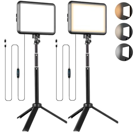 2pcs Luz LED de Vídeo Regulables, Kit para Fotografía LED de Escritorio de 2800 K - 6500 K para Filmación/Zoom/Videoconferencia/TikTok, Luz de Estudio de 14 x 18 cm para Disparos de Mesa/Ángulo Bajo